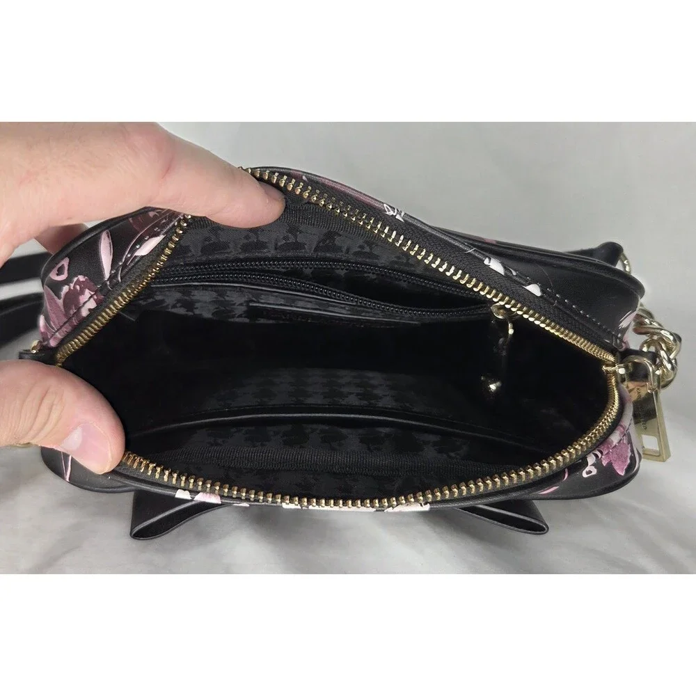 KARL LAGERFELD Black Floral Berry Bow Accent Crossbody Shoulder Bag Purse
